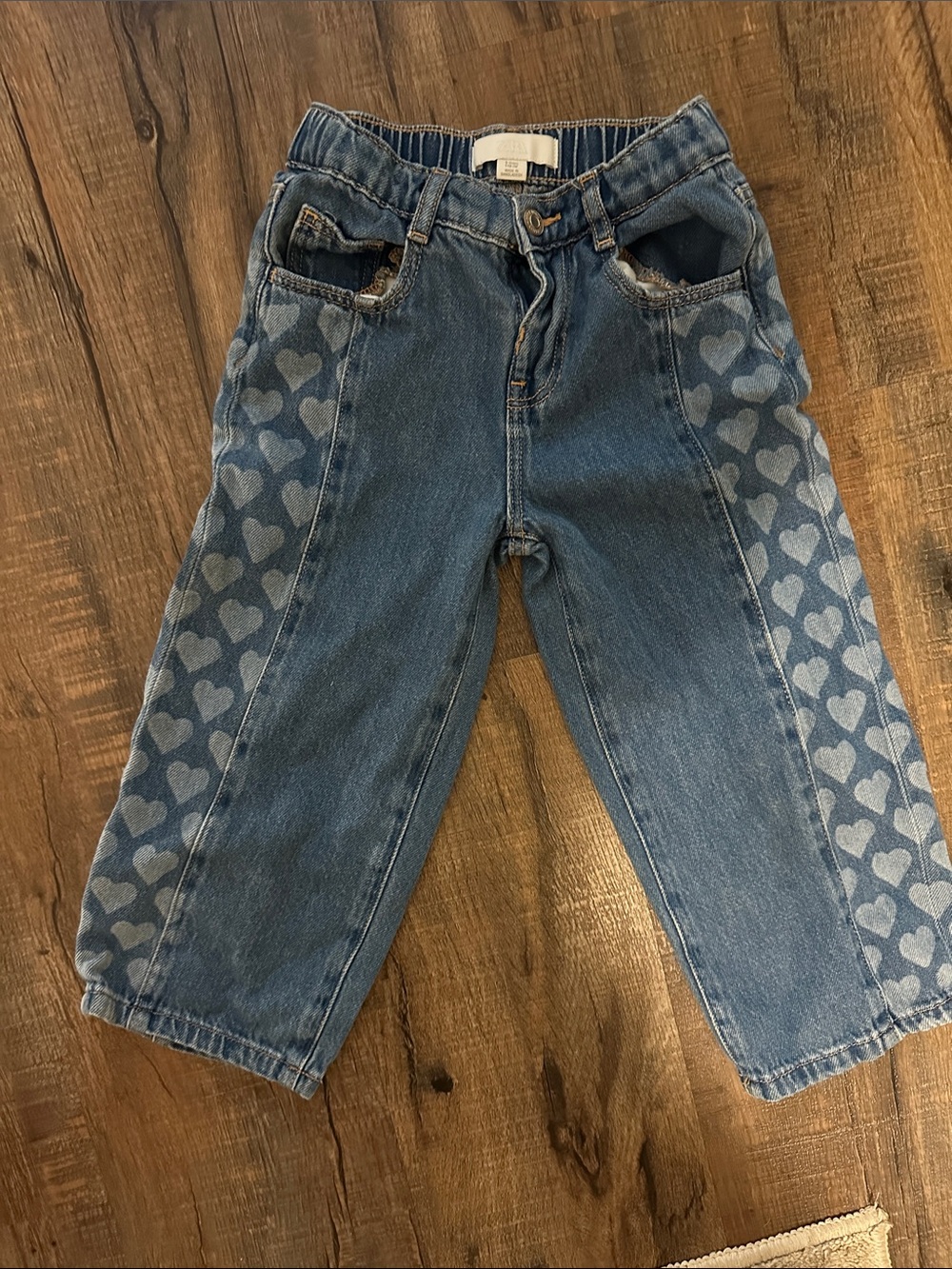 Zara Girls Denim Jeans with Heart Side Panels - Blue